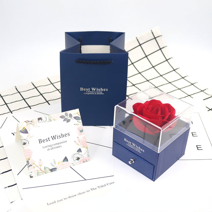 Rose Jewelry Gift Box with Greeting Card and Gift Bag