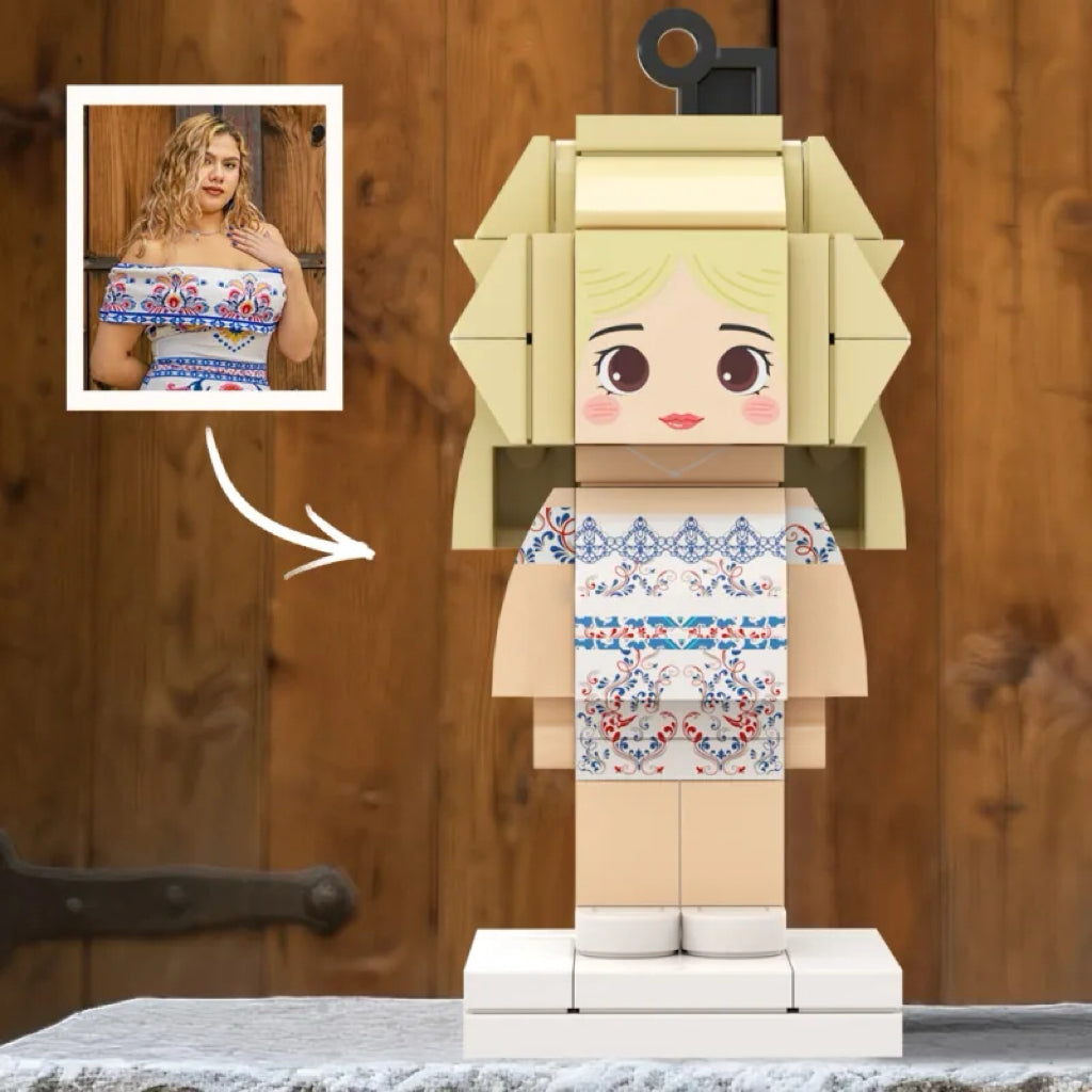 Custom Cute Bag Charm Fully Body 1 People Mini Brick Figure with Engraved Text Keychain