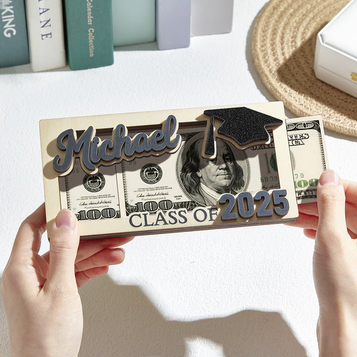 Custom Name & Text Graduation Money Holder Wooden Keepsake Graduation Gift