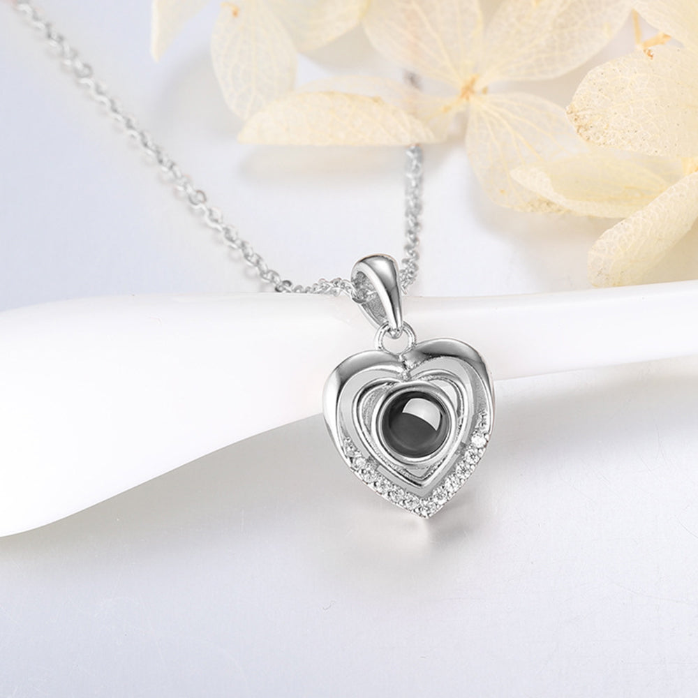 Customized Heart Pendant Photo Projection Necklace 925 Sterling Silver
