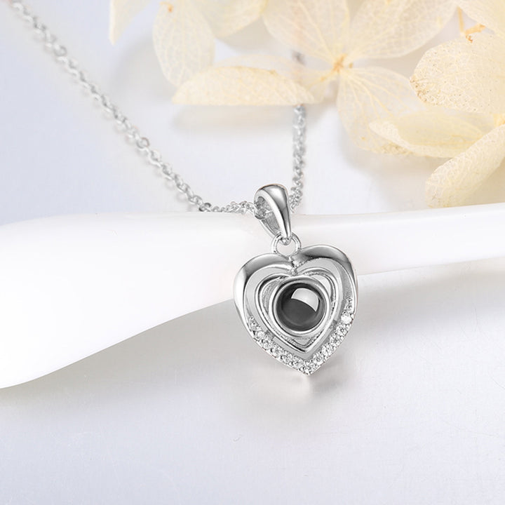Customized Heart Pendant Photo Projection Necklace 925 Sterling Silver