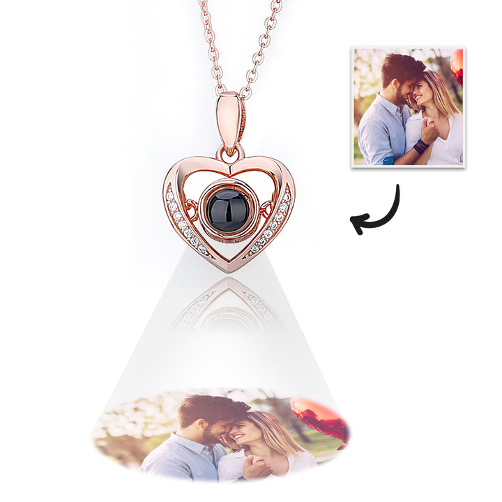 Personalized Heart Projection Necklace with Diamonds