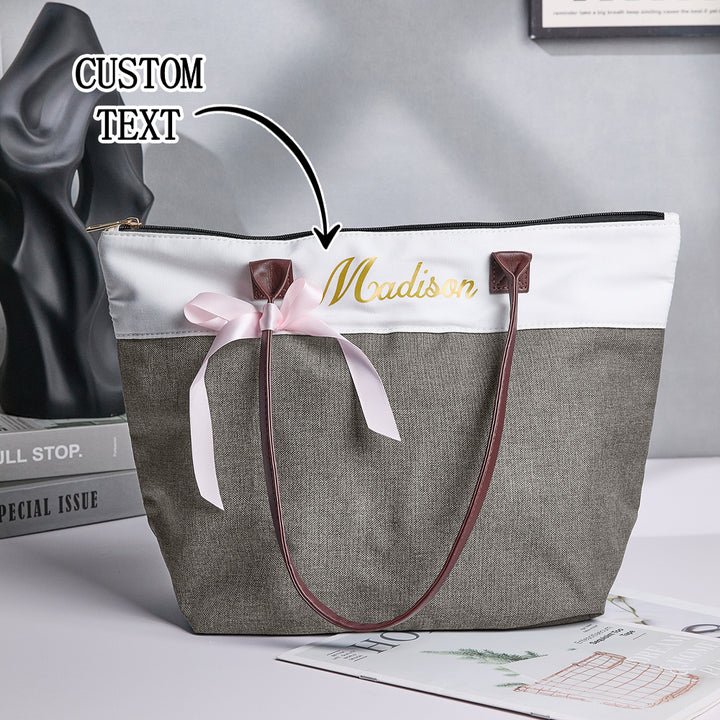 Personalized Bridesmaid Canvas Tote Name Bag with Handles & Ribbon Wedding Bridal Shower Bachelorette Gift for Bridesmaid