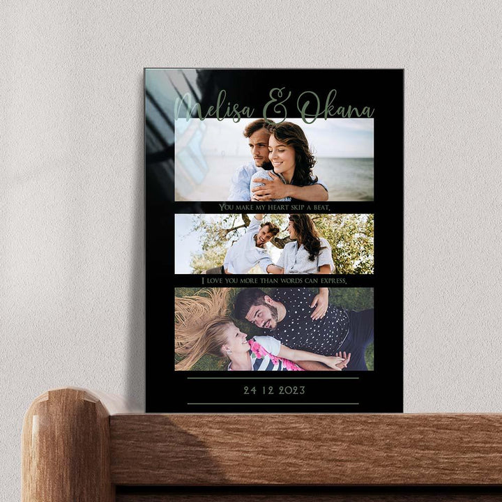 Custom three Photo Glass Plauqe Romantic Photo Plaque Painting Gift
