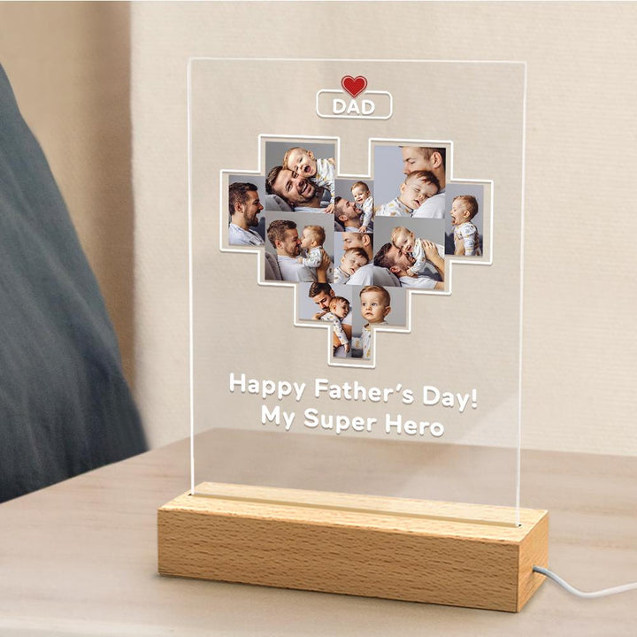 Father's Day Gift Custom Photo Plaque Personalized Glass Nightlight Gift