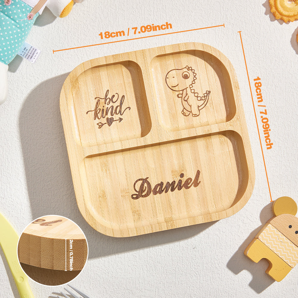 Personalized Square Bamboo Suction Plates with Name Baby Cutlery Gift for Kids