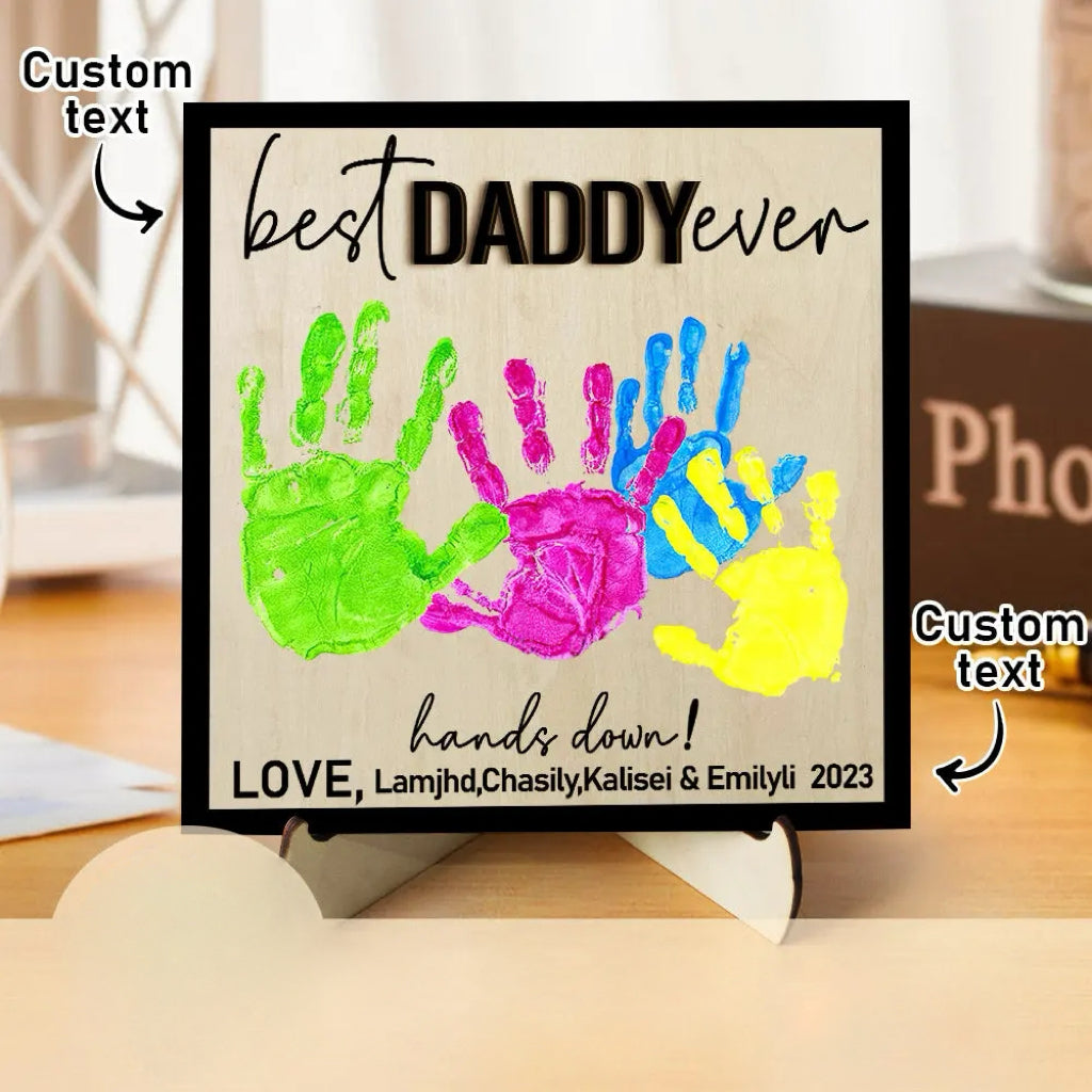 Custom Wooden Handprint Sign Personalized Father's Day DIY Hands Down Plaque Gifts