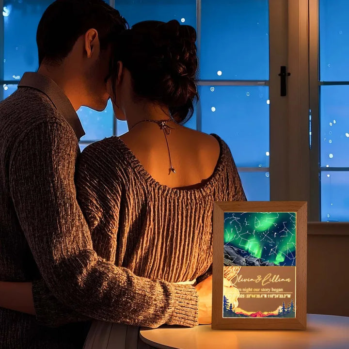Custom Star Map Night Light Acrylic Lamp with Date Text and Wooden Base Home Decor for Valentine’s Day Anniversary Gift for Couples