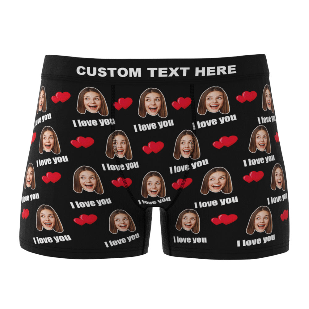 Custom I Love You Men's Boxer Shorts Personalized Underwear with Face