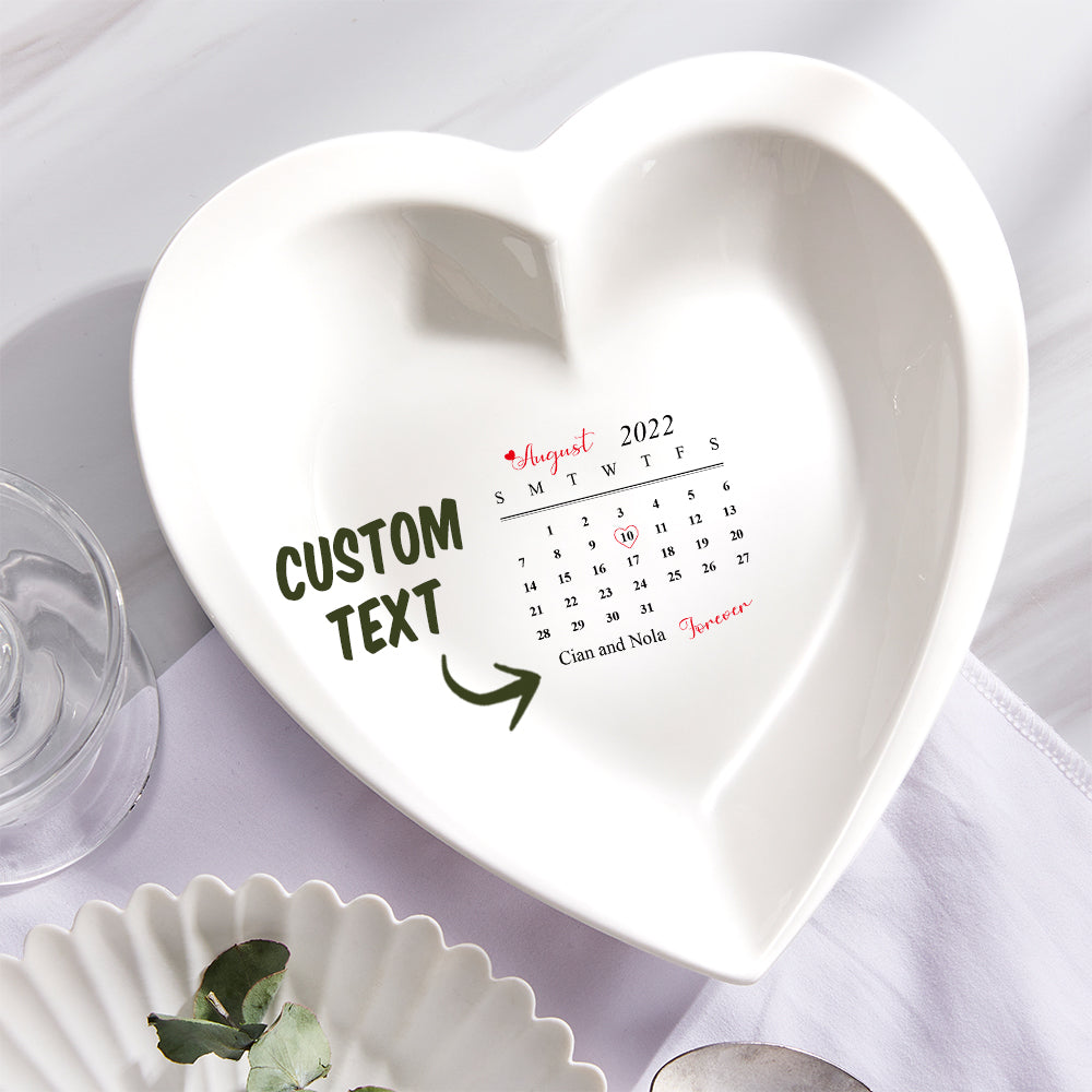 Custom Date Ceramic Plate Personalized Heart Shaped Dinner Plate