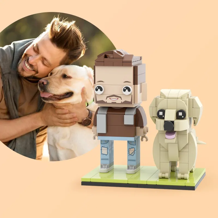 Full Body Customizable Brick Figures Personalized Brick Figures with Dog Small Particle Block Toy