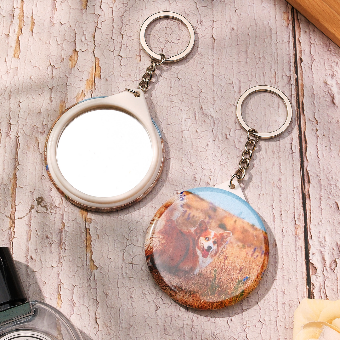 Personalised Photo Keychain with Round Mirror Keychain Gift for Her