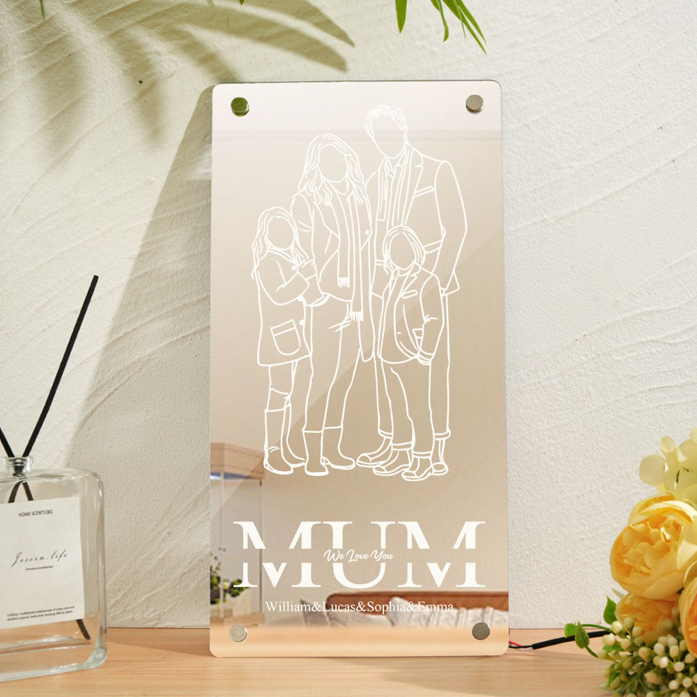 Personalized Mirror Light Silhouette Photo Mirror Light Mother's Day Gifts for Mom