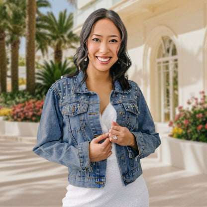 Personalized Funny Jean Jacket with Pearl Custom Face Denim Jacket Gift for Women