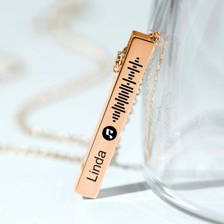 Personalized Custom Music Scan Song Music Code Necklace Flexible Square Shaped Bar Necklace Engraved Name Pendant Jewelry Gift