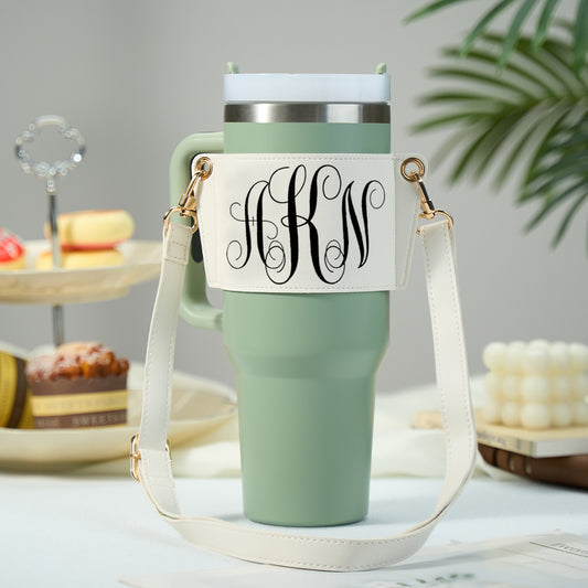 Personalized Monogram Water Bottle Carrier Bag for 40oz Stanley Tumbler with Adjustable Strap Birthday Gift for Her