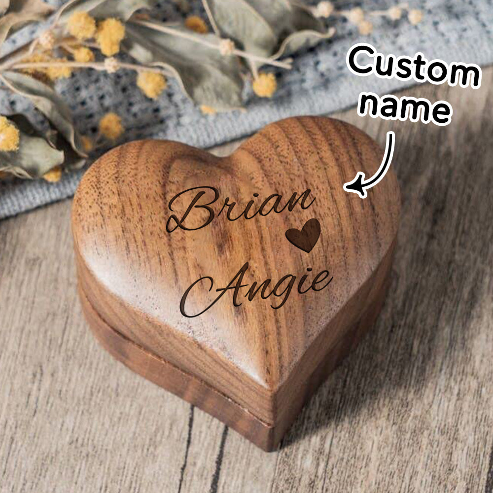 Personalized Wooden Ring Box Heart Proposal Engagement Ring Box