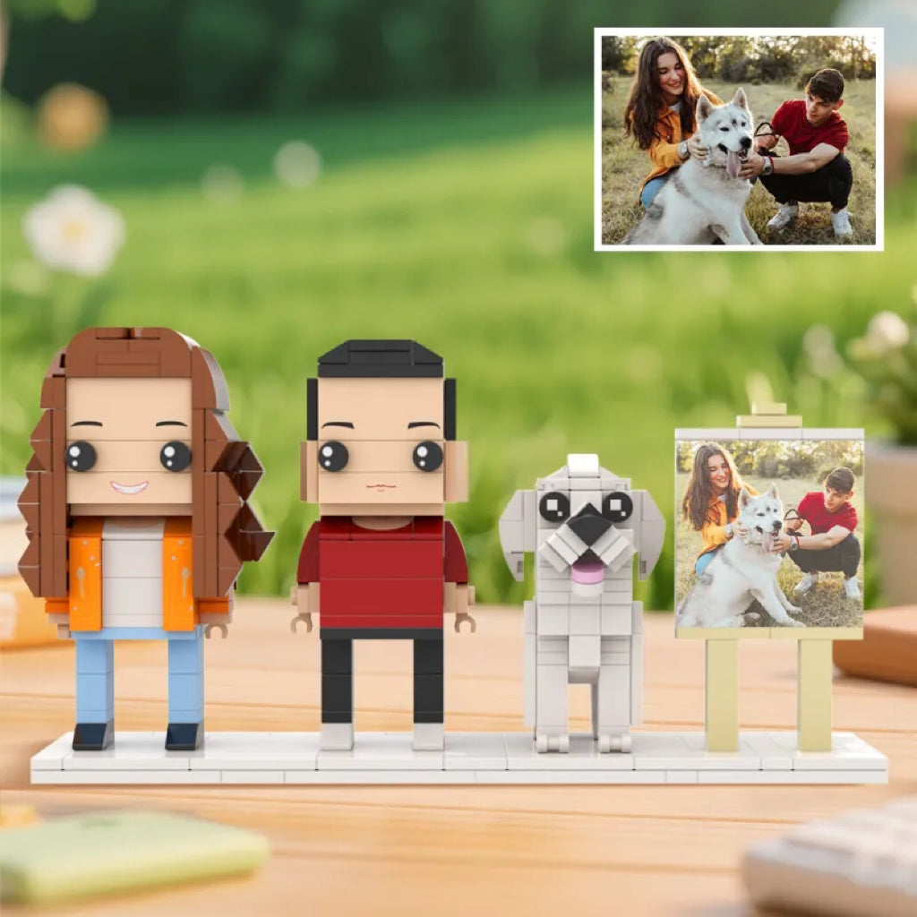 Custom Full-Body Brick Figures of 2 People and Cute Dog with Frame Personalized Anniversary Gift Birthday Gift