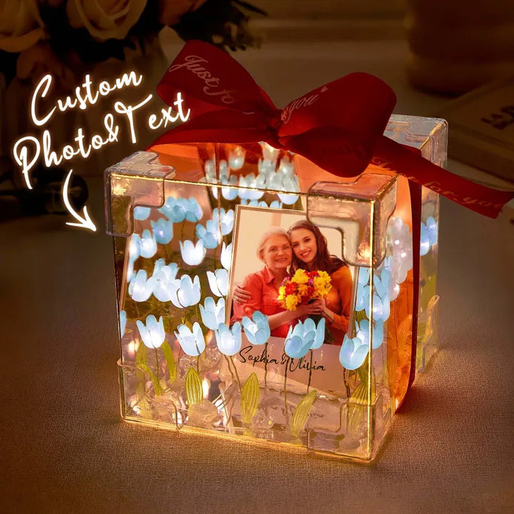 Custom Photo Tulip Flower Infinity Mirror Box Infinity Mirror Flower with Your Picture and Text DIY Kit