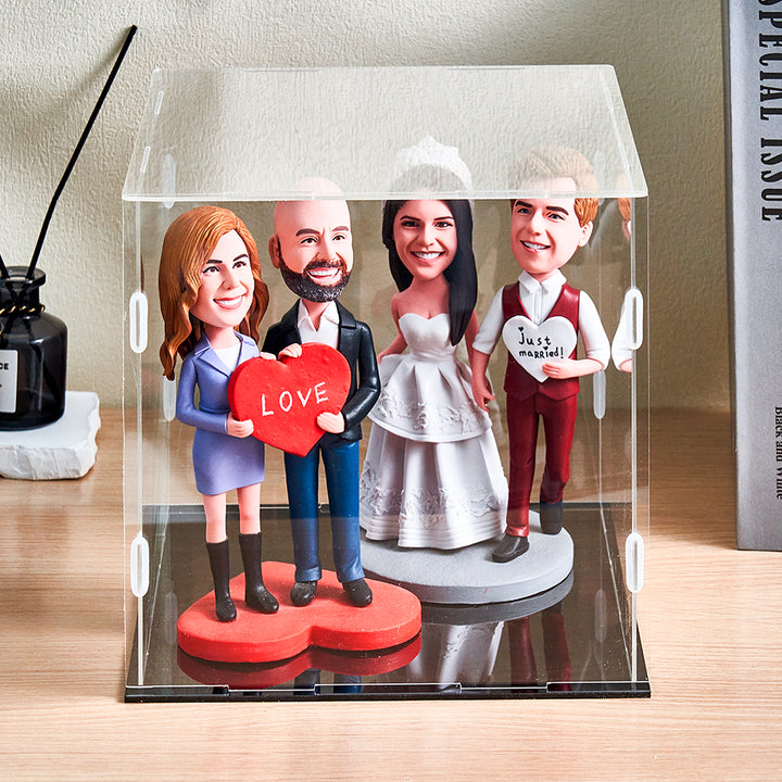 Dustproof Clear Acrylic Display Case Display Box – Protective Box for 4 People Bobbleheads Collectibles