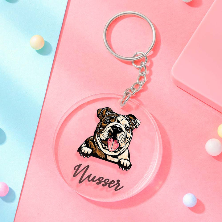 Custom Dog & Name Keychain Acrylic Keyring Gifts for Dog Owner Lover