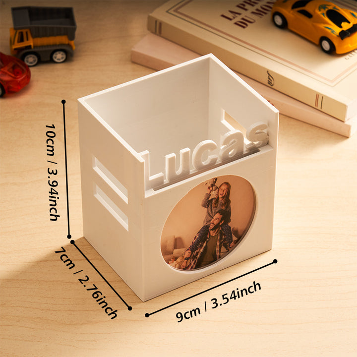 Personalized 3D Print Photo Pen Container with Name Brush Pot Gift for Kid