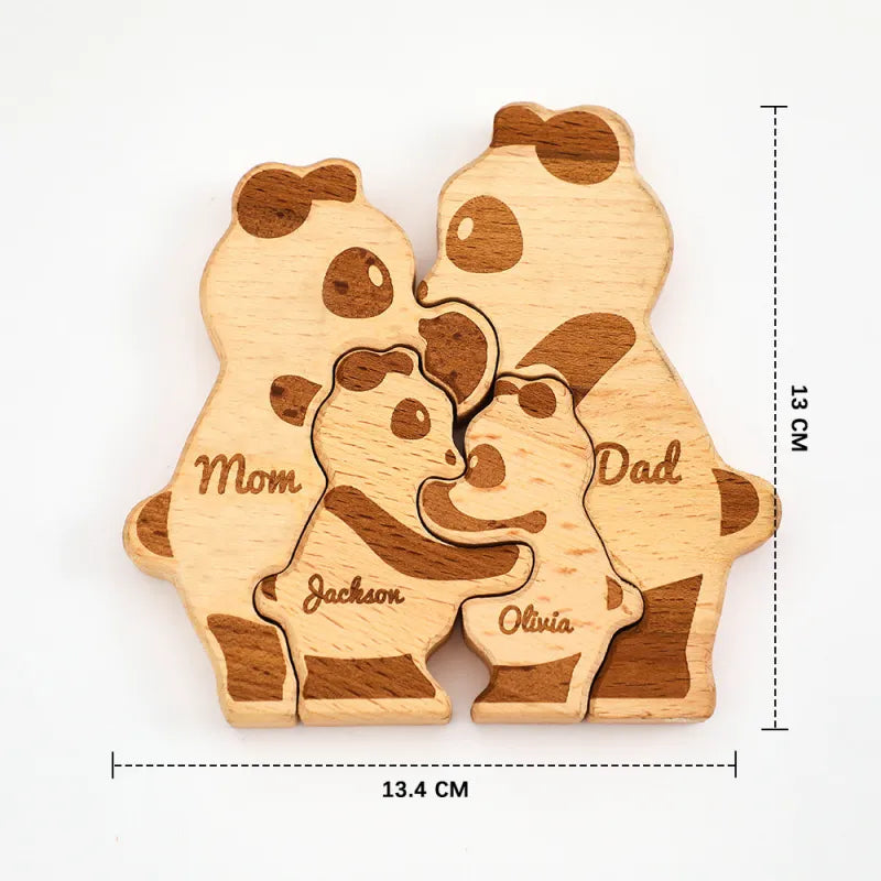 Custom Names Wooden Panda Family Block Puzzle Home Decor Gifts