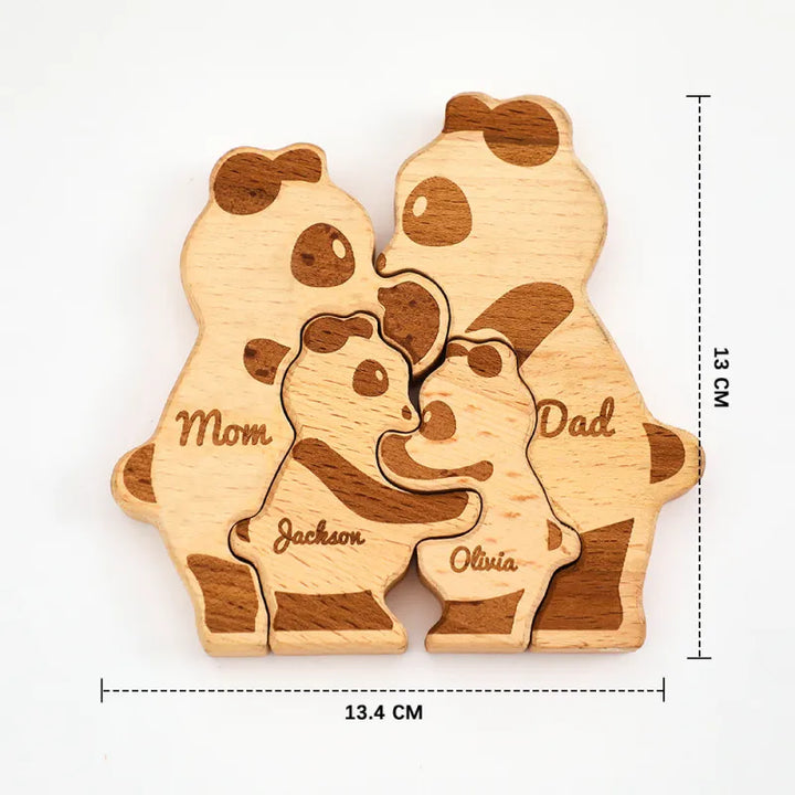 Custom Names Wooden Panda Family Block Puzzle Home Decor Gifts