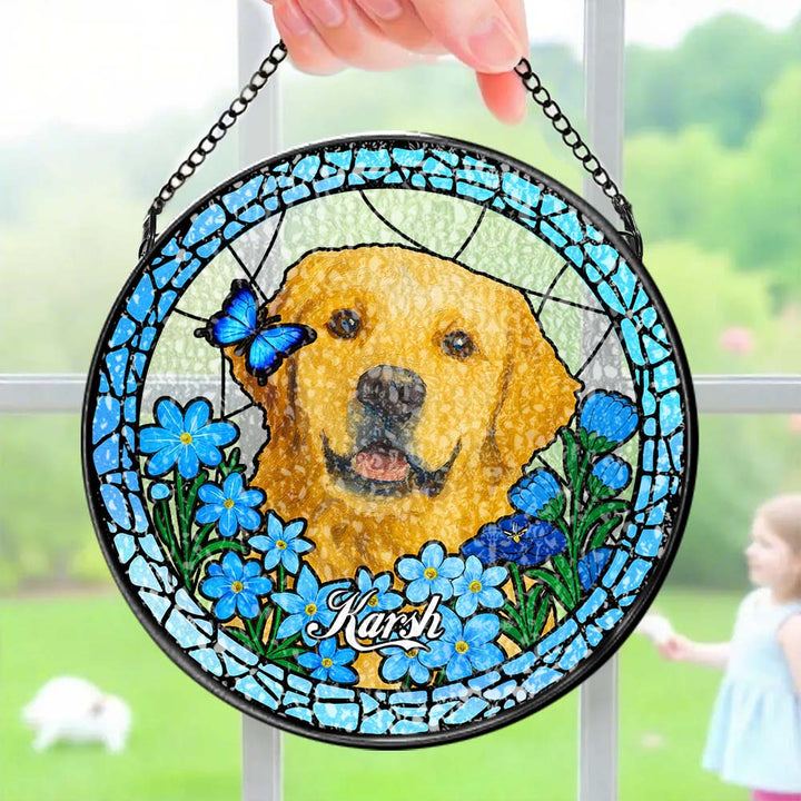 Custom Pet Portrait Stained Glass Suncatcher – Personalized Pet Keepsake Memorial Gift for Dog & Cat Lovers