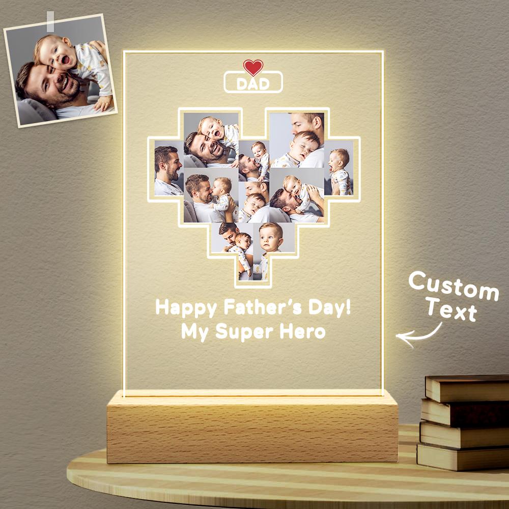 Father's Day Gift Custom Photo Plaque Personalized Glass Nightlight Gift