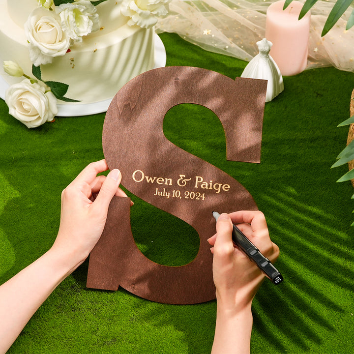 Personalized Brown Wooden Name Sign Custom Letter Guest Book Wedding Guest Book