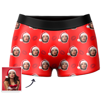 Customized Face Boxers Christmas Hat Printed Underwear with Picture