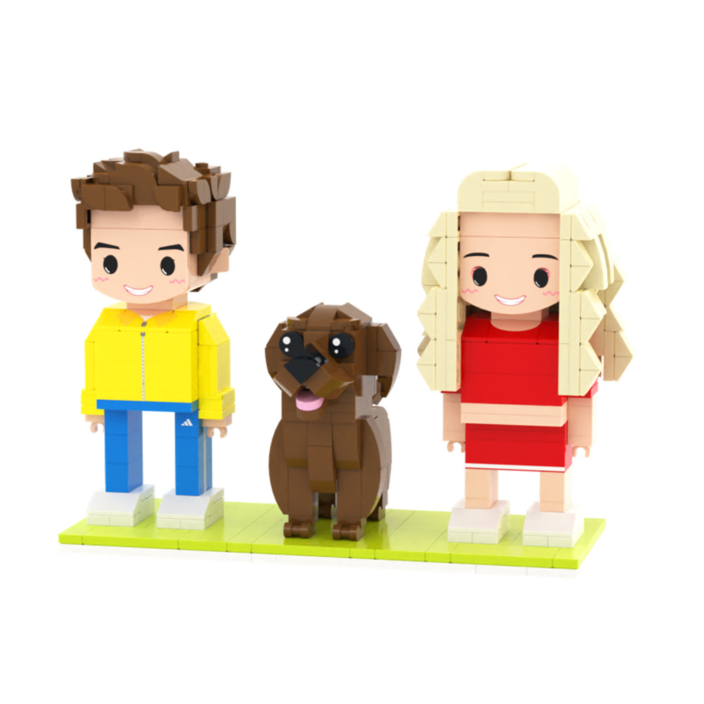 Custom Full-Body Cute Brick Figures of 2 People and 1 Dog Personalized Anniversary Gift Birthday Gift