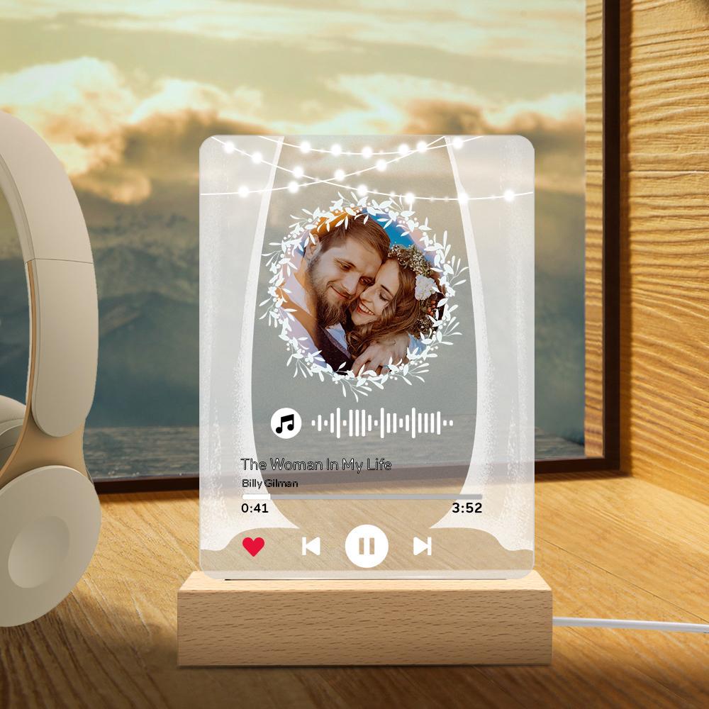 Custom Photo Marry Me Circular Scannable Music Code Music Plaque Night Light Personalized Acrylic Photo Frame