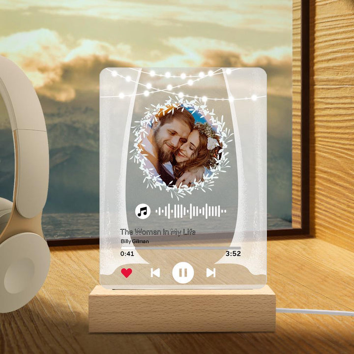 Custom Photo Marry Me Circular Scannable Music Code Music Plaque Night Light Personalized Acrylic Photo Frame