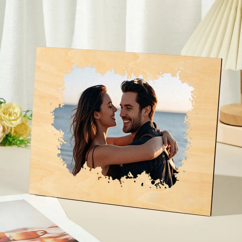 Custom Couple Portrait Photo Custom Photo on Wood Engraved Photo on Wood Watercolor Style