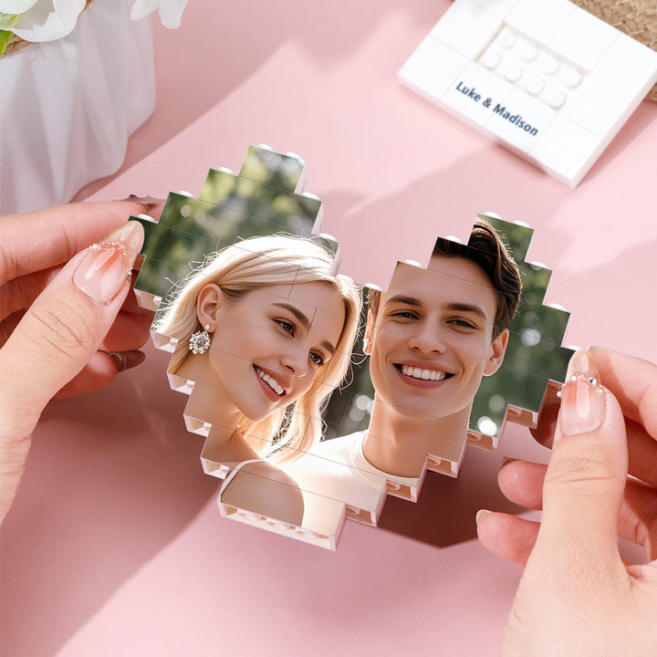 Personalized Heart Shape Photo Building Block with Stand Custom Brick Puzzle Gift for Lover