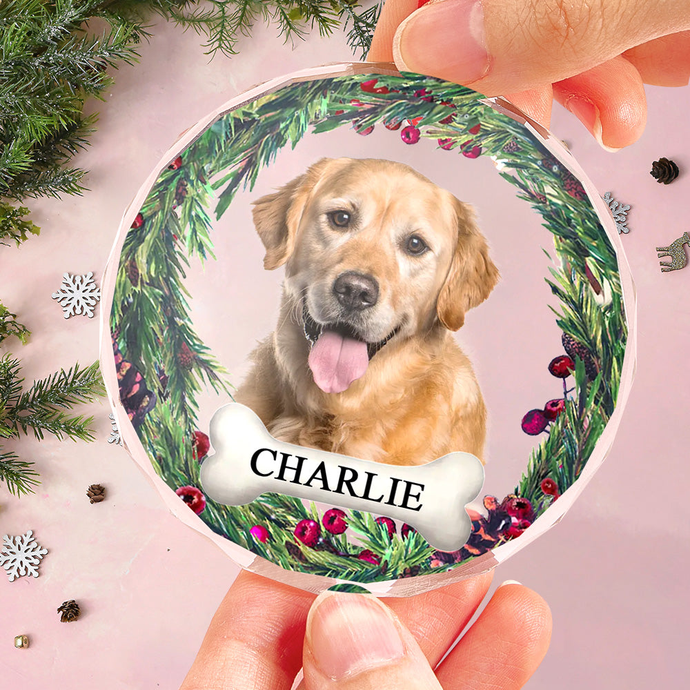 Personalized Pet Photo & Name Christmas Tree Glass Ornament – Custom Holiday Decoration