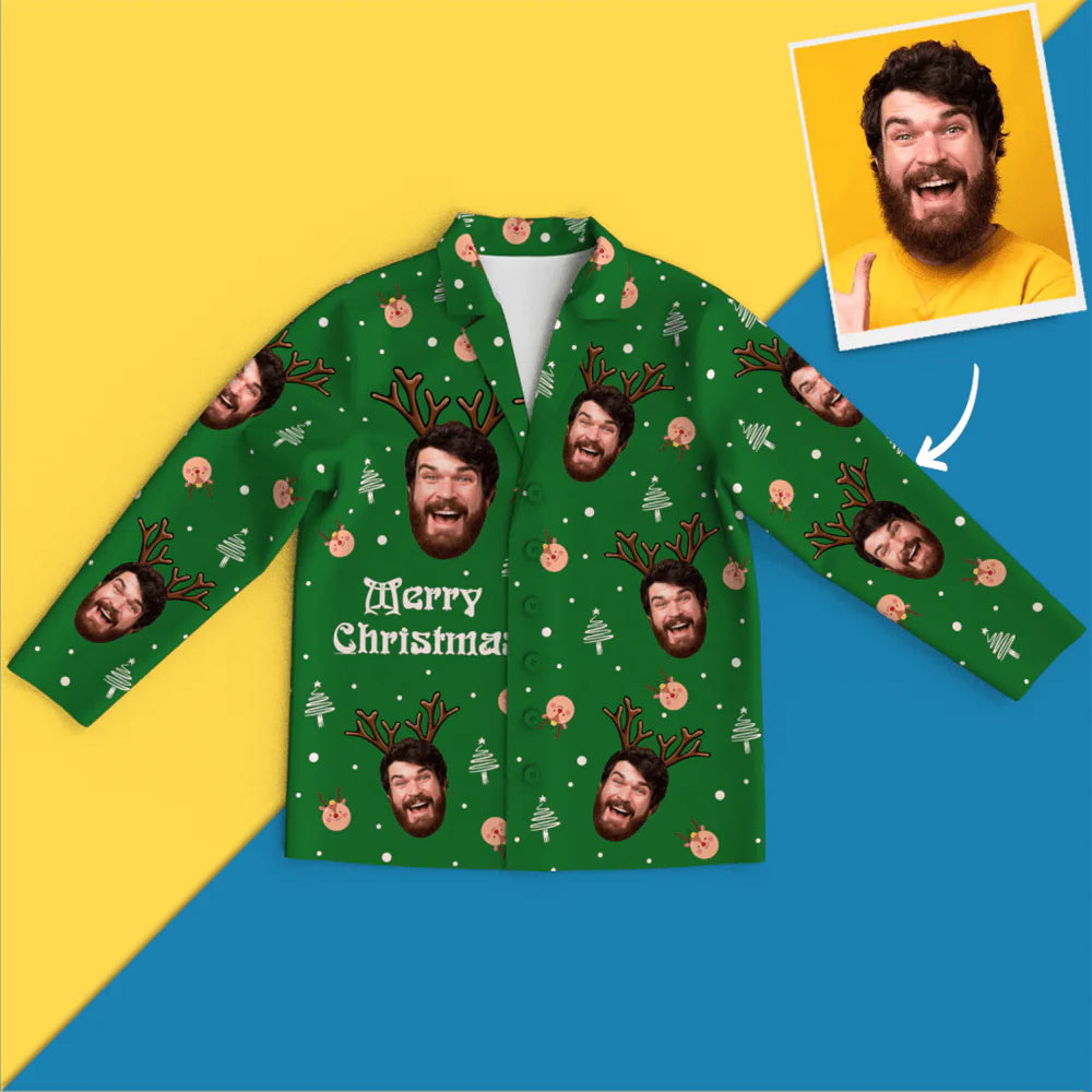 Custom Face Christmas Long Sleeve Pajamas Set Elk