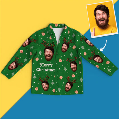 Custom Face Christmas Long Sleeve Pajamas Set Elk