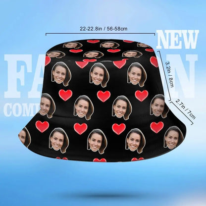 Custom Face Bucket Hat Personalized Heart Print Summer Unisex Fisherman Hat