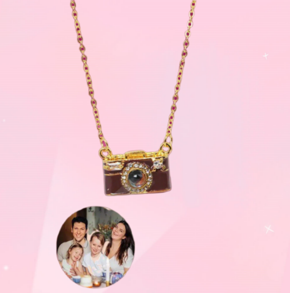 Personalized Photo Necklace Projection Gem Brown Camera Necklace Anniversary Gifts for Her