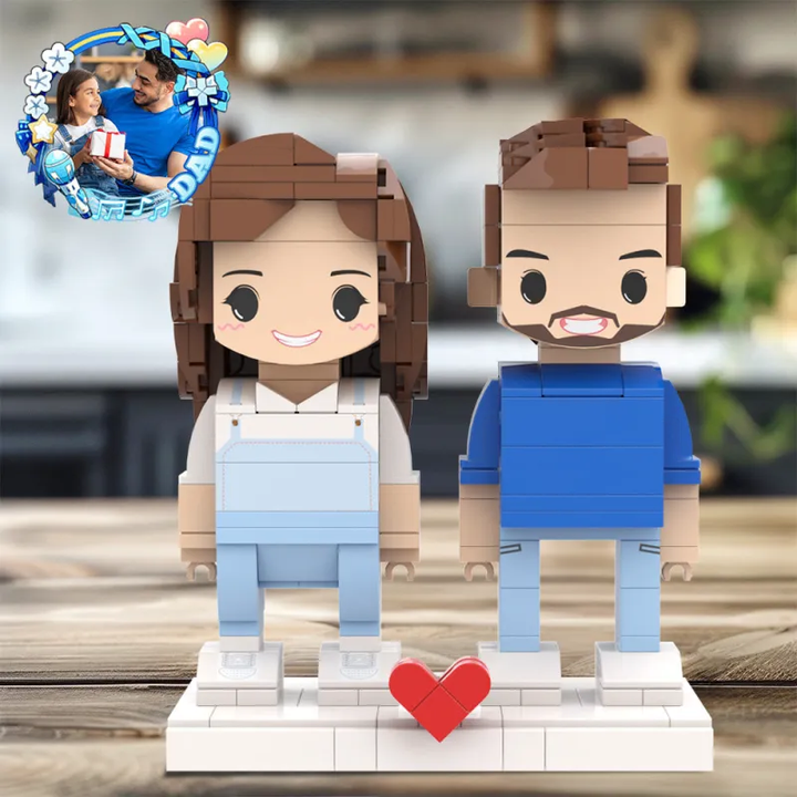Customized Gifts For Dad and Daughter Building Block Fully Body 2 People Custom Brick Figures Cute Face Brick Figures