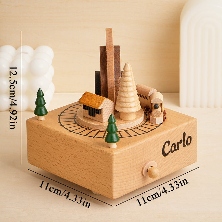 Custom Engraved Wooden Train Tunnel Music Box – Personalized Name Toy Birthday Gift for Kids