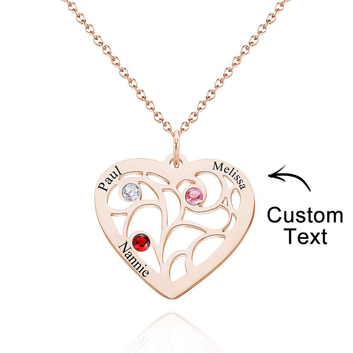 Custom Engraved Name Heart Pendant Necklace with Birthstone