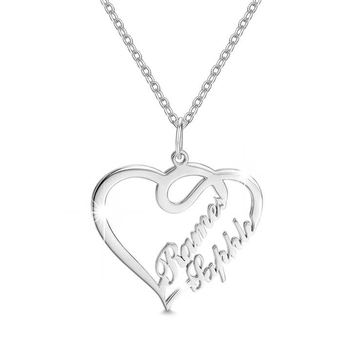 Custom Overlapping Heart Two Names Necklace 925 Sterling Silver