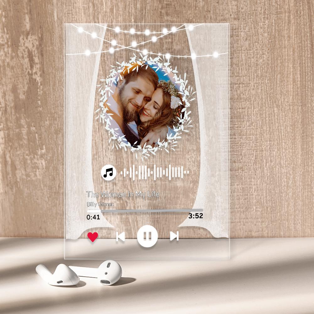 Custom Photo Marry Me Circular Scannable Music Code Music Plaque Night Light Personalized Acrylic Photo Frame