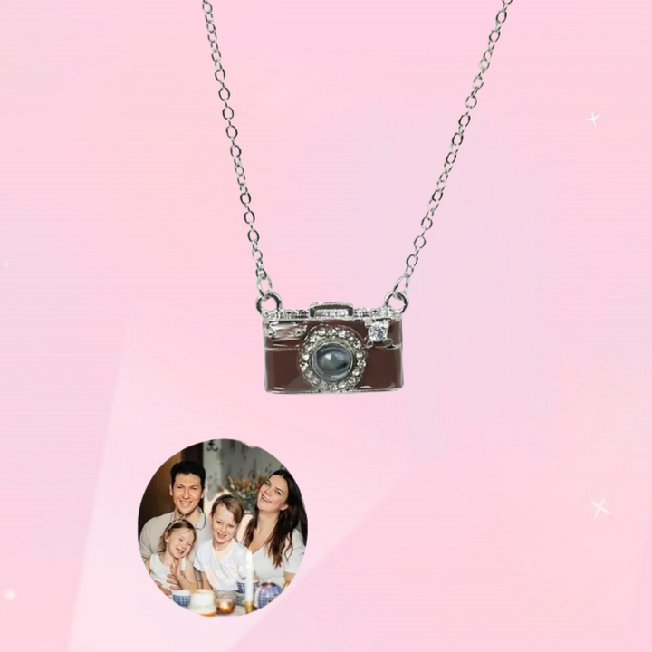 Personalized Photo Necklace Projection Gem Brown Camera Necklace Anniversary Gifts for Her
