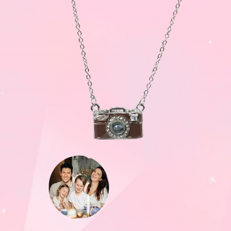 Personalized Photo Necklace Projection Gem Brown Camera Necklace Anniversary Gifts for Her