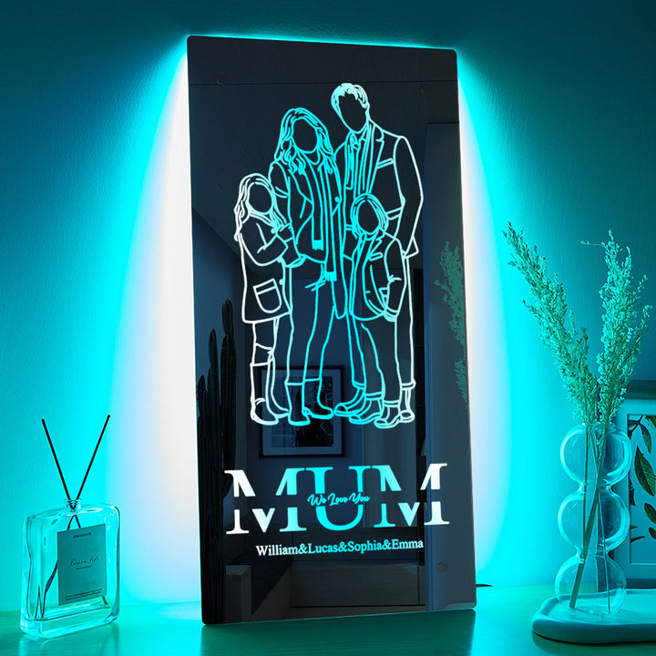 Personalized Mirror Light Silhouette Photo Mirror Light Mother's Day Gifts for Mom